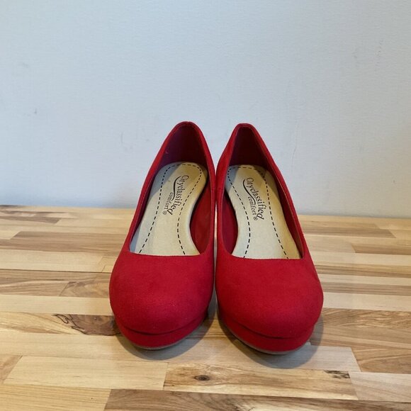 City Classified Comfort Red Suede Platform Heels Size 5 - Picture 4 of 13